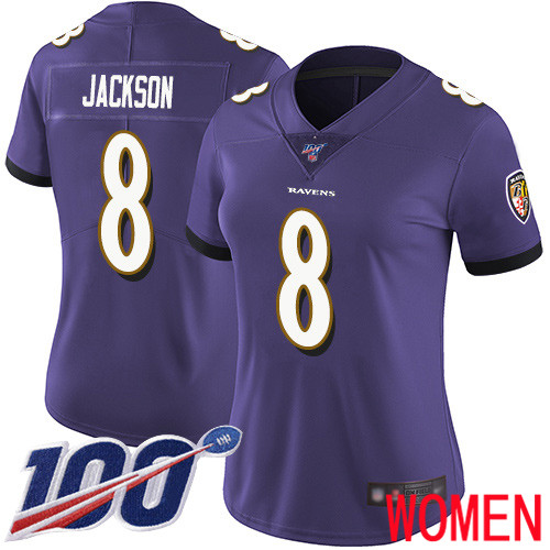 Baltimore Ravens Limited Purple Women Lamar Jackson Home Jersey NFL Football #8 100th Season Vapor Untouchable->baltimore ravens->NFL Jersey